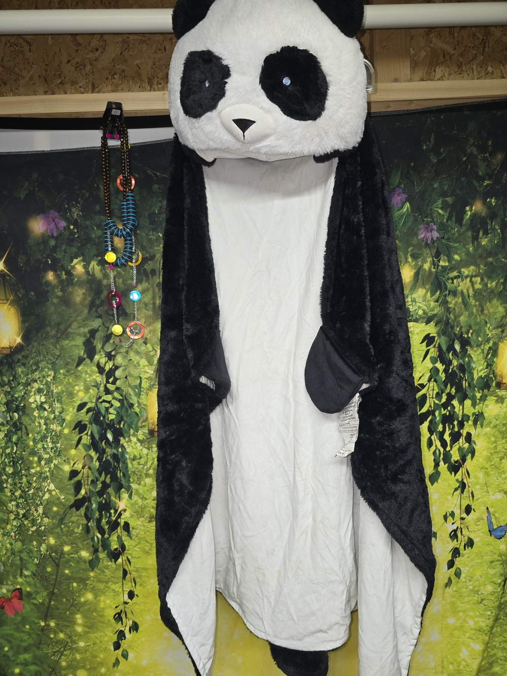 #202 Pillowfort Plush Panda Hooded Cape in Black and White